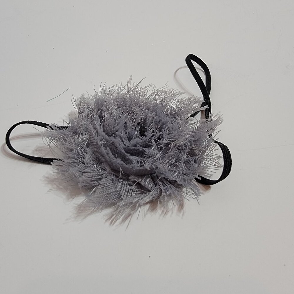 Grey Faux Flowered Elastic Ribboned Headband